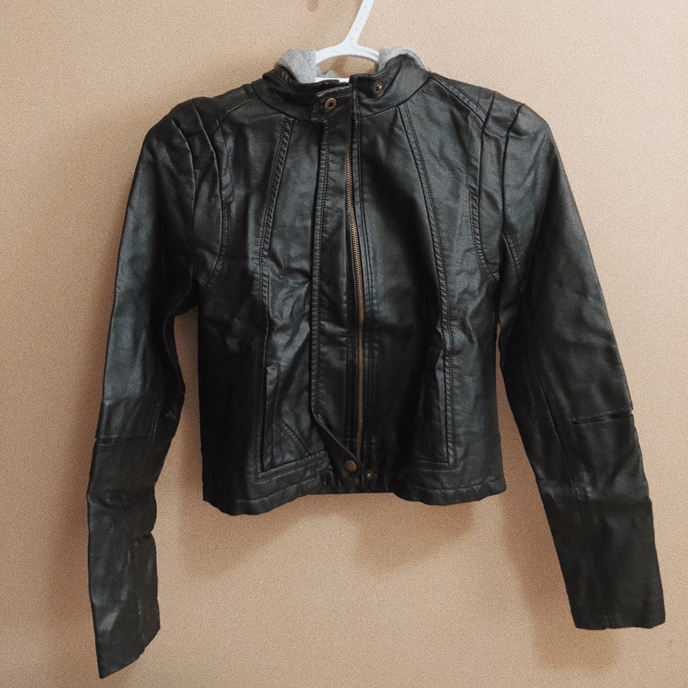 F21 Leather Jacket with hood